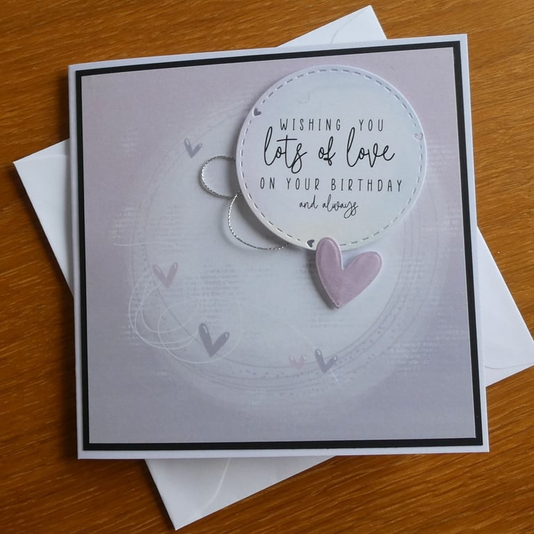 Lots of Love Birthday Card - Hearts - Lilac and Silver