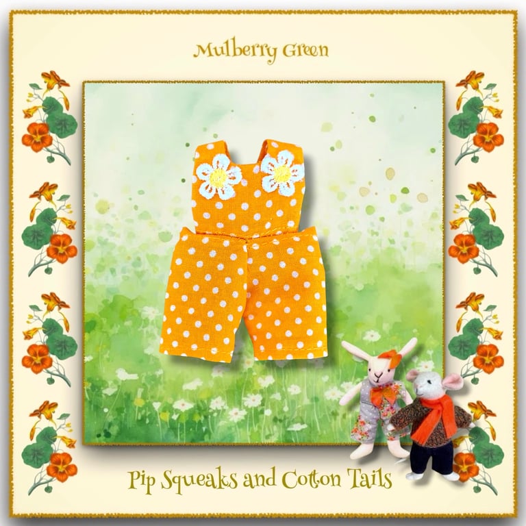 Yellow Spotted Dungarees to fit the Pip Squeaks and Cotton Tails 