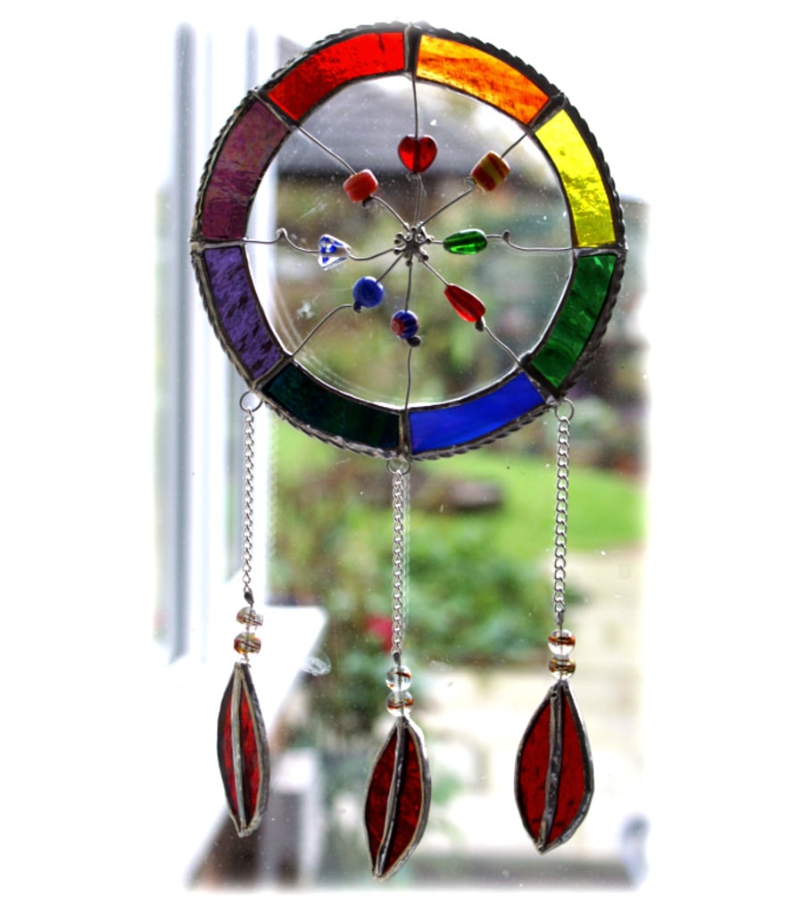 Dreamcatcher Stained Glass Suncatcher  Rainbow American Indian inspired  
