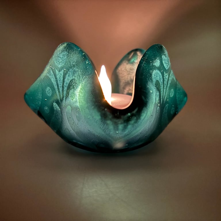 Turquoise Fused GlassTea Light Holder 
