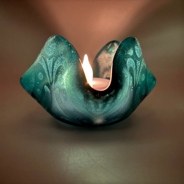Turquoise Fused GlassTea Light Holder 