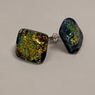 Gold & Multi Coloured Fused Glass Stud Earrings