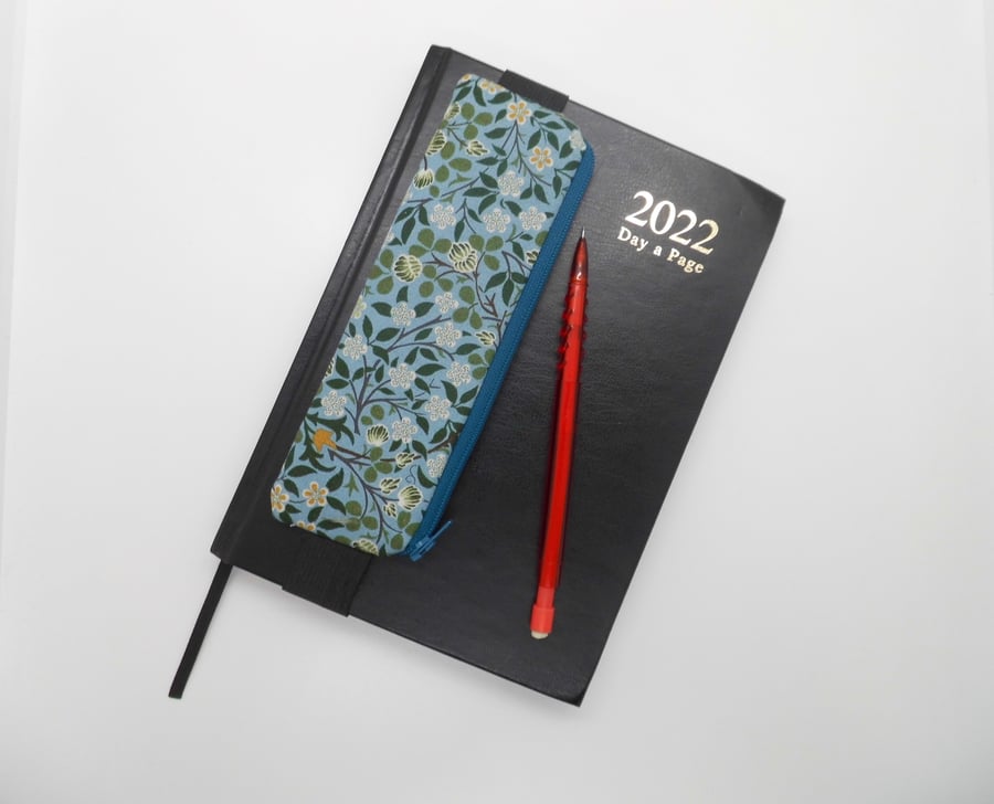 Pencil case to attach to a diary journal notebook William Morris fabric