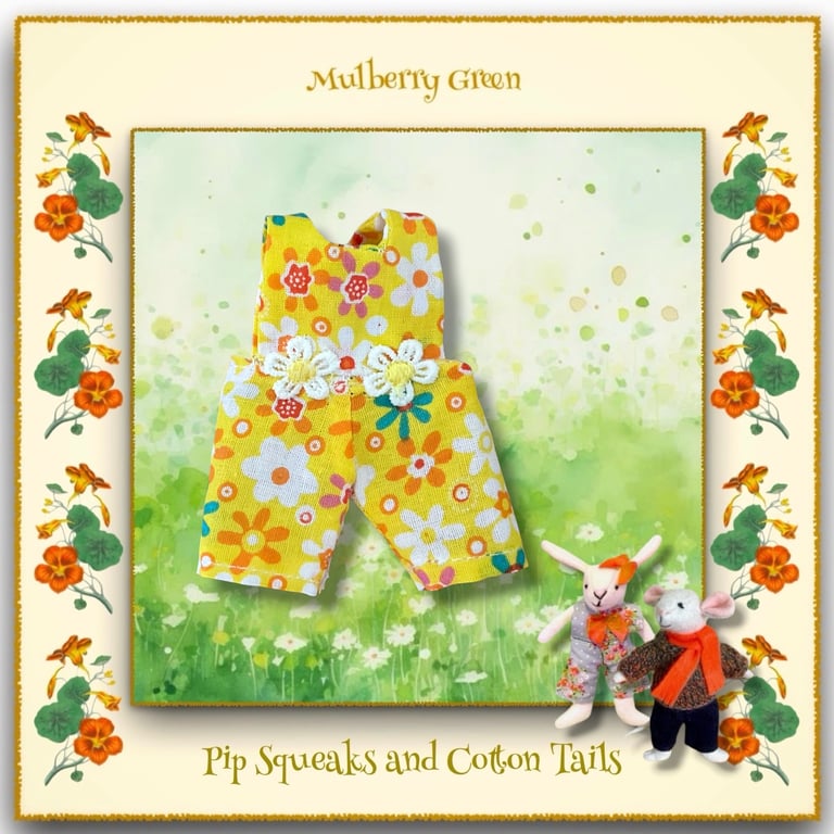 Yellow Flowered Dungarees to fit the Pip Squeaks and Cotton Tails 