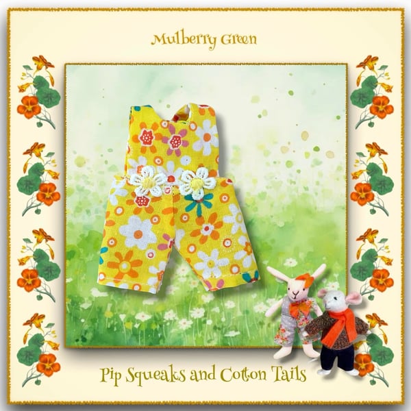 Yellow Flowered Dungarees to fit the Pip Squeaks and Cotton Tails 