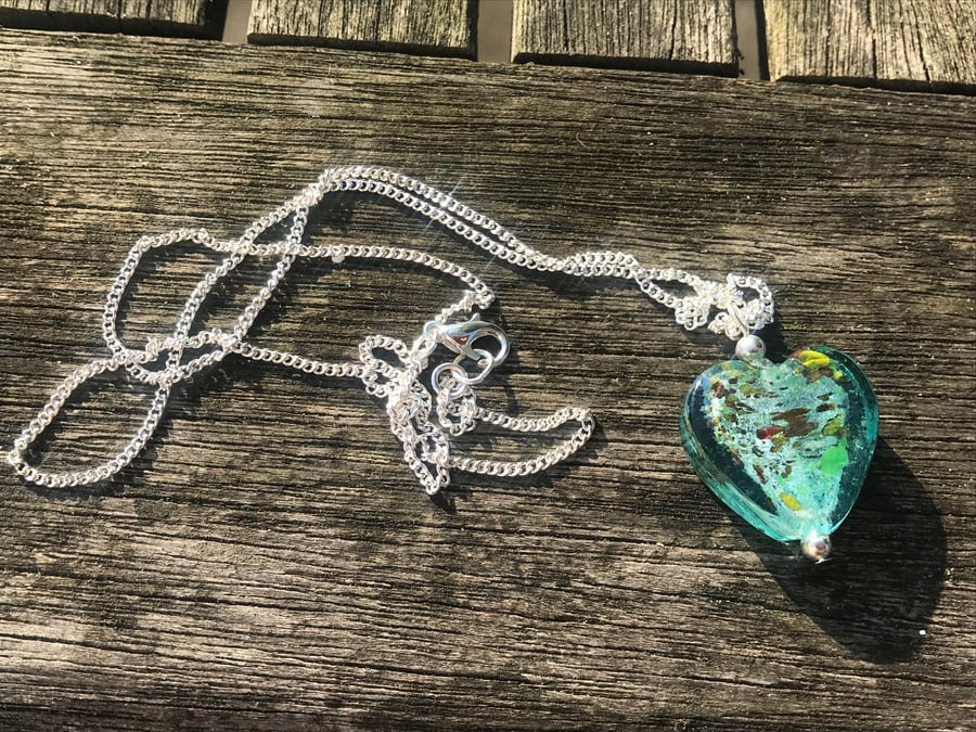 Blue glass heart necklace 