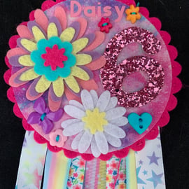 Birthday badge-Rosette Personalised - Flower theme - any age