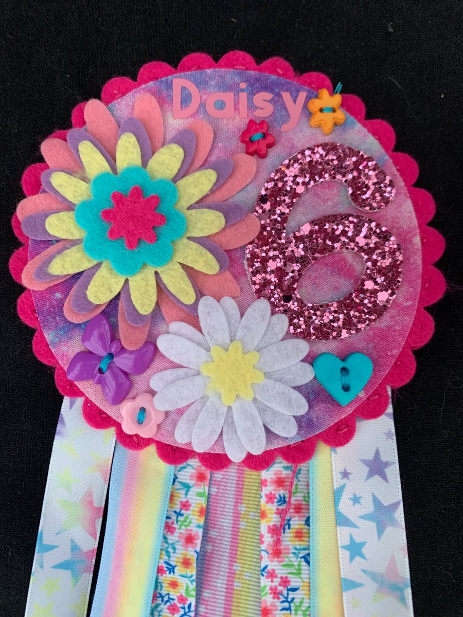 Birthday badge-Rosette Personalised - Flower theme - any age