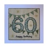 60th Birthday Card, Liberty Floral Card, Textile Age Card, 60 Bunting Card