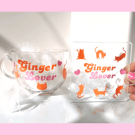 Large ginger cat mug. Glass cat mug & coaster set. Cute cat lover gift.