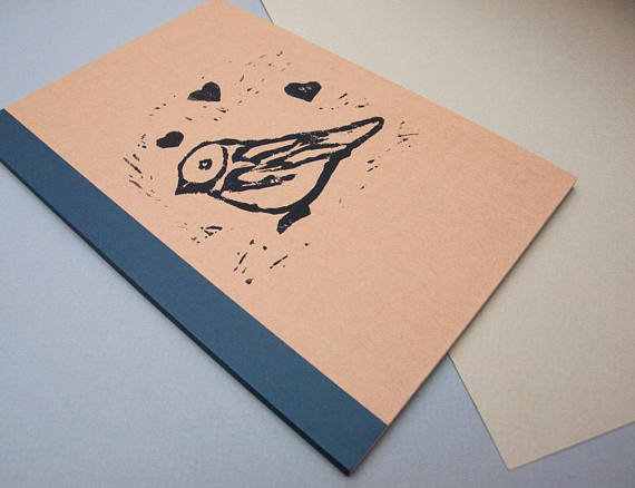 Large Bird Notebook - Lined Notebook - Stationery - Paper Goods - Kraft- Lino