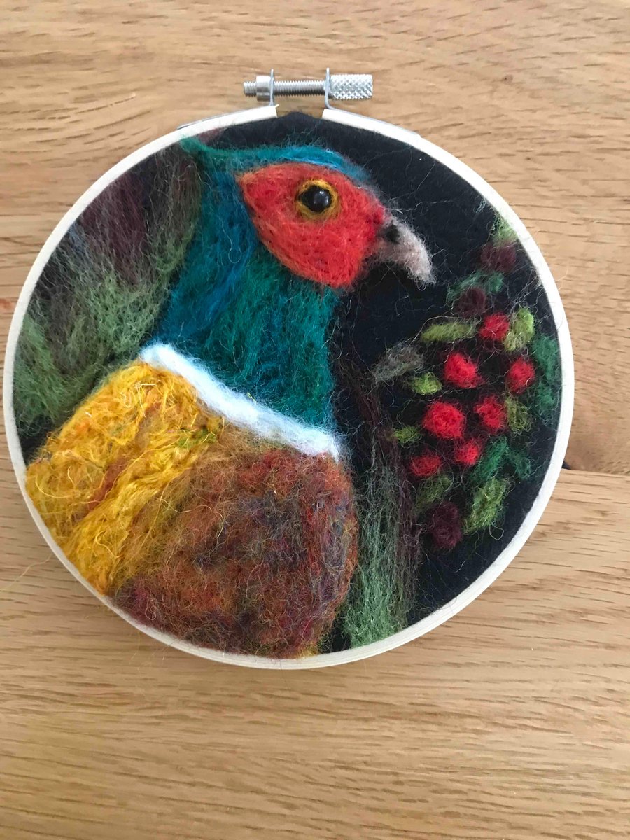 Pheasant-hoop artwork-needle felted -bird 