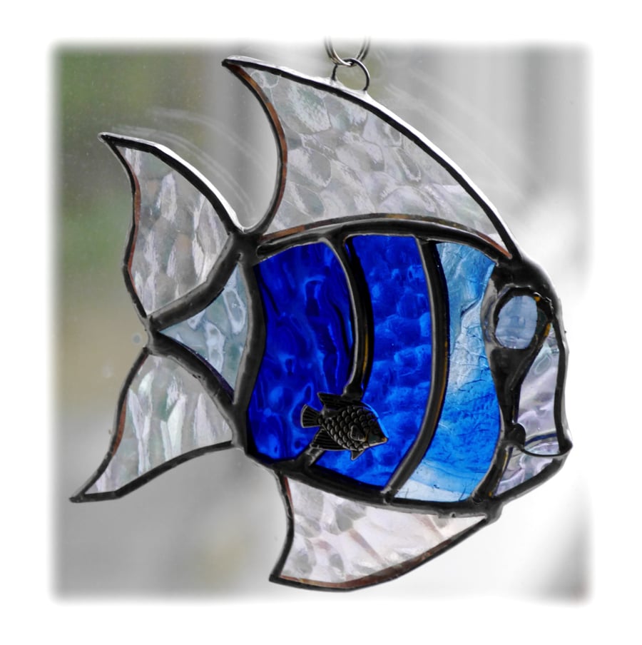 Tropical Fish Suncatcher Stained Glass Handmade Blue 017