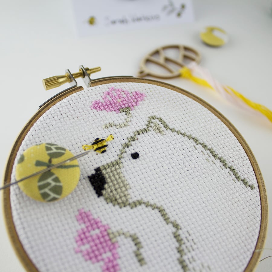 Bear Bee and Flowers Cross Stitch Pattern (PDF download only)