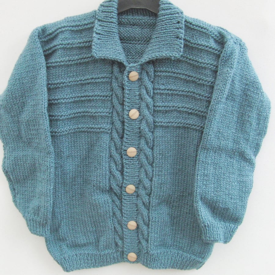 Hand Knitted Children's Cabled Cardigan with Collar, Gift Ideas For Children 