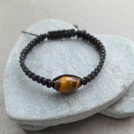 Tigers Eye Macrame Bracelet With Black Cotton Cord