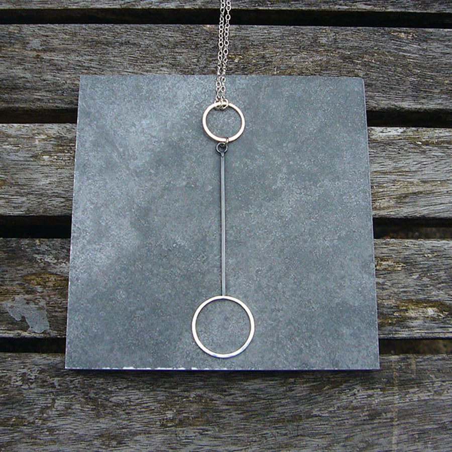 Sterling silver circle & wire drop necklace, wire jewellery, modern jewellery