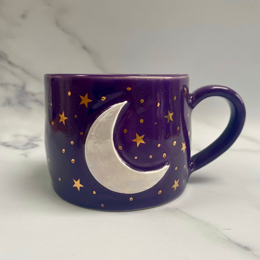Purple Moon Mug, Large Ceramic Cup - Made to Order