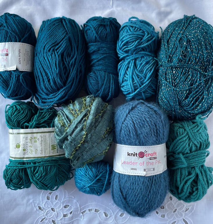 Blue Teal Yarn Bundle Mixed Dk Stash Busting Crochet Knitting Projects 