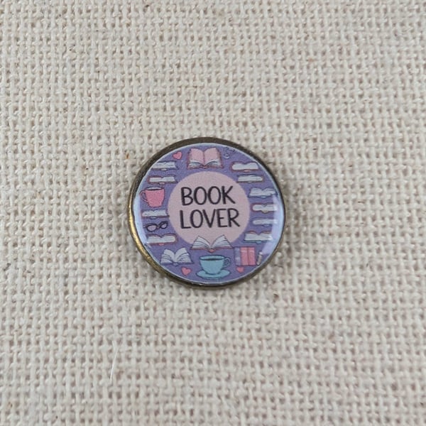 Book Lover Badge - Book Themed Pin - Large Resin Topped Pin Badge 