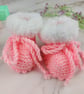Hand Knitted Pink Baby Booties with Fluffy White Cuffs, 0-3 Months  - Image 2