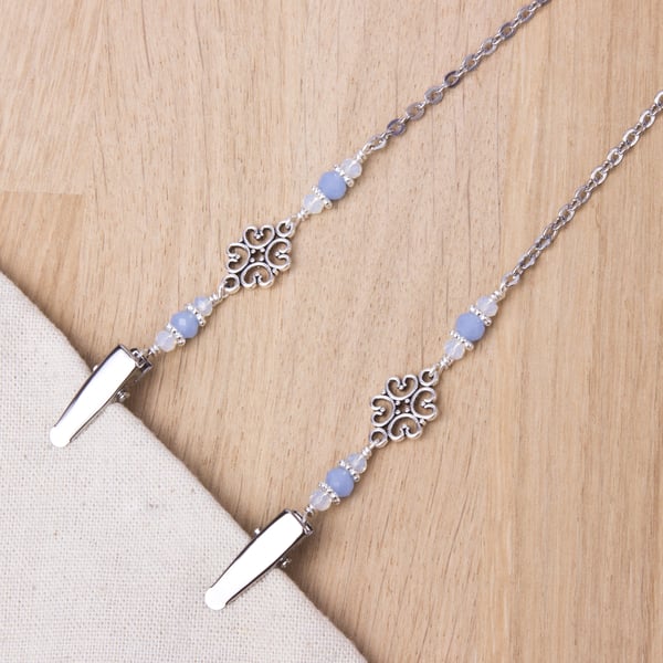 Napkin Clips - blue bead neck chain napkin holder - elegant senior gift