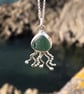 Dark Seafoam Sea Glass and Sterling Silver Jelly Fish Pendant - 1296 - Image 2