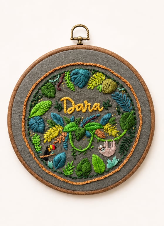 Personalised Hand-Embroidered Name Hoop - Jungle Safari Nursery Wall Art
