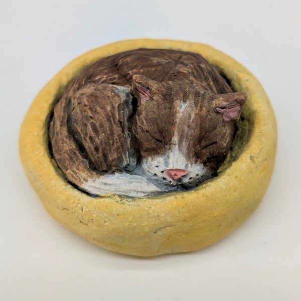 Yorkshire Pudding Cat - Tabby in Yellow Bed