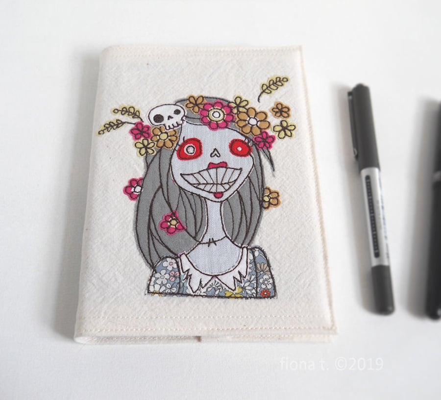 A6 freemotion embroidered zombie floral sketchbook