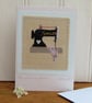 The Old Sewing Machine, intricately hand-stitched miniature textile on card - Image 1