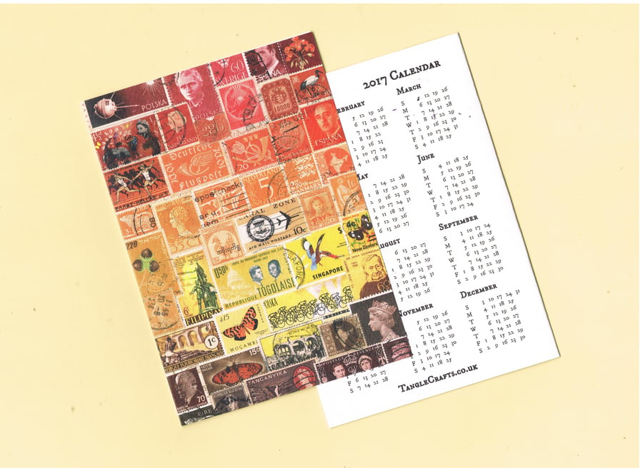 Sunset New Year Card & Calendar 2 - Orange Brown Postage Stamp Art Print