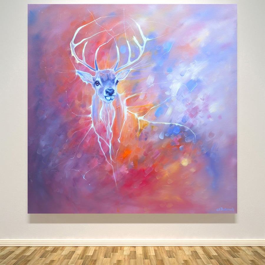 Stag in the Ether is one of a series of semi-abstract paintings of a deer stag