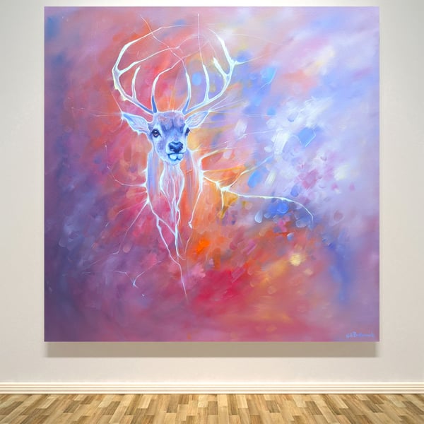 Stag in the Ether is one of a series of semi-abstract paintings of a deer stag