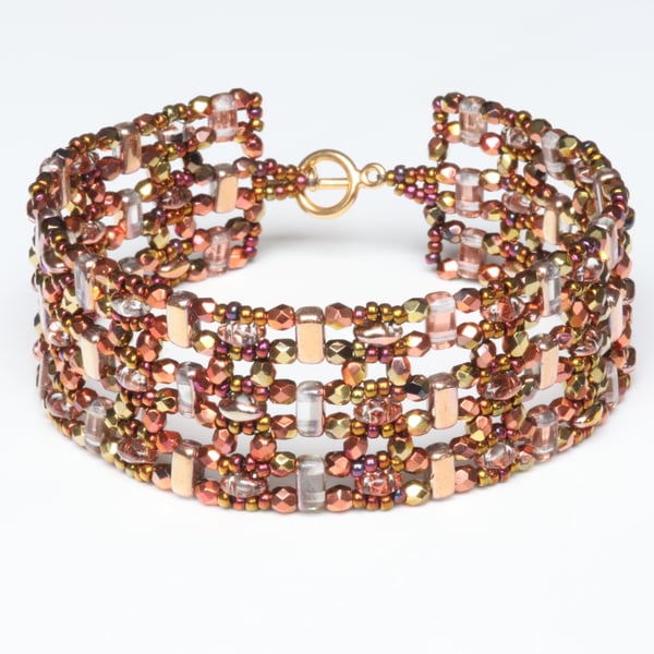 Copper Colours Beaded Cuff Bracelet