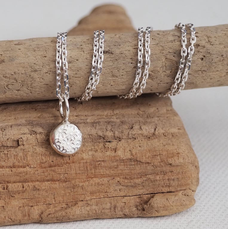 Wedding Jewellery - Silver Necklace -  Flower Pebble Pendant Necklace - Recycled