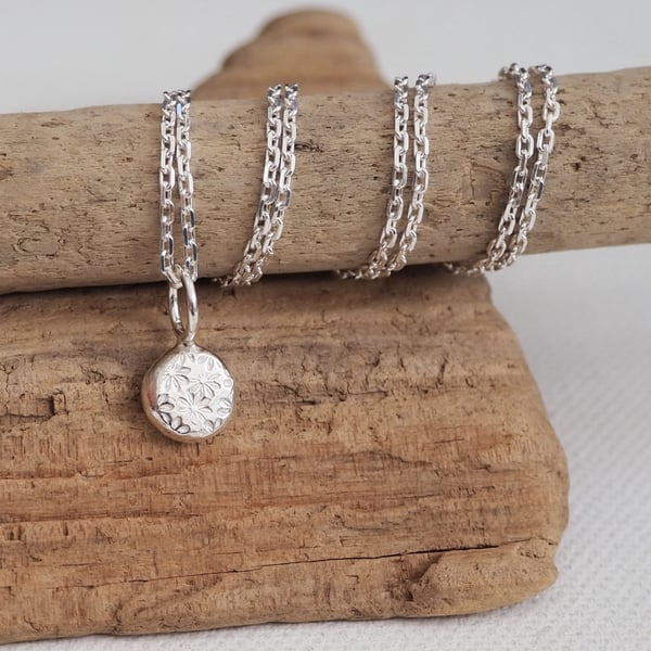 Wedding Jewellery - Silver Necklace -  Flower Pebble Pendant Necklace - Recycled