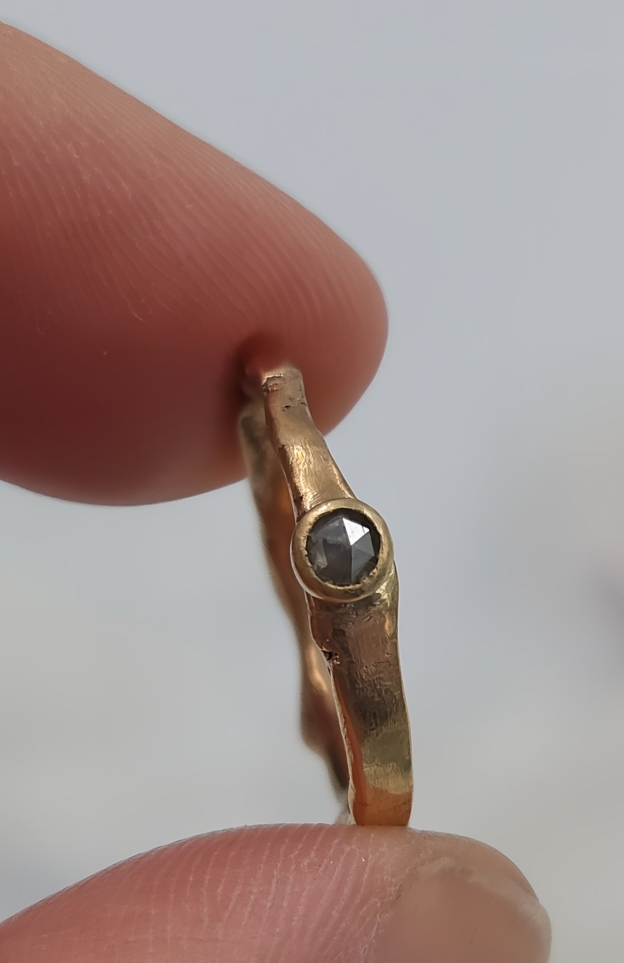 Organic Molten 9ct Gold Ring with Rose Cut Grey Diamond - Size J