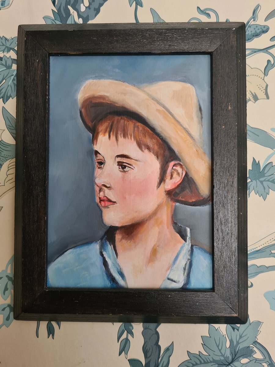 Small original portrait oil painting of a young boy