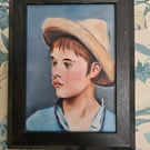 Small original portrait oil painting of a young boy