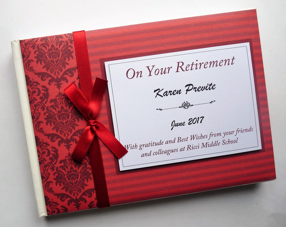 Red Retirement Guest book, retirement keepsake, gift