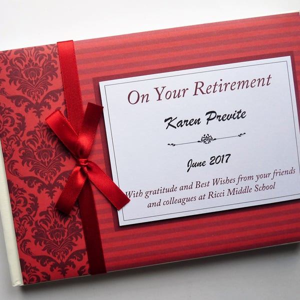 Red Retirement Guest book, retirement keepsake, gift