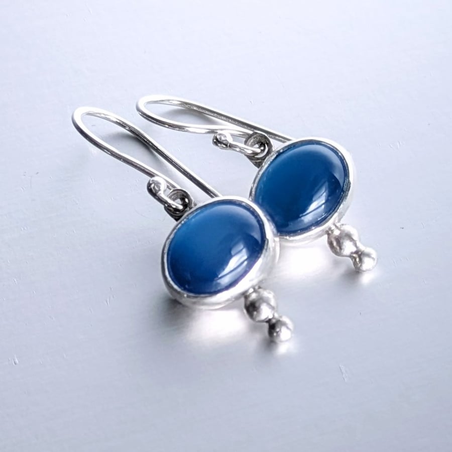 Colourful Blue Onyx and Sterling Silver Drop Earrings