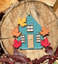 BlueHand painted Wooden Maple Leaf Cottage House Hanging Ornament