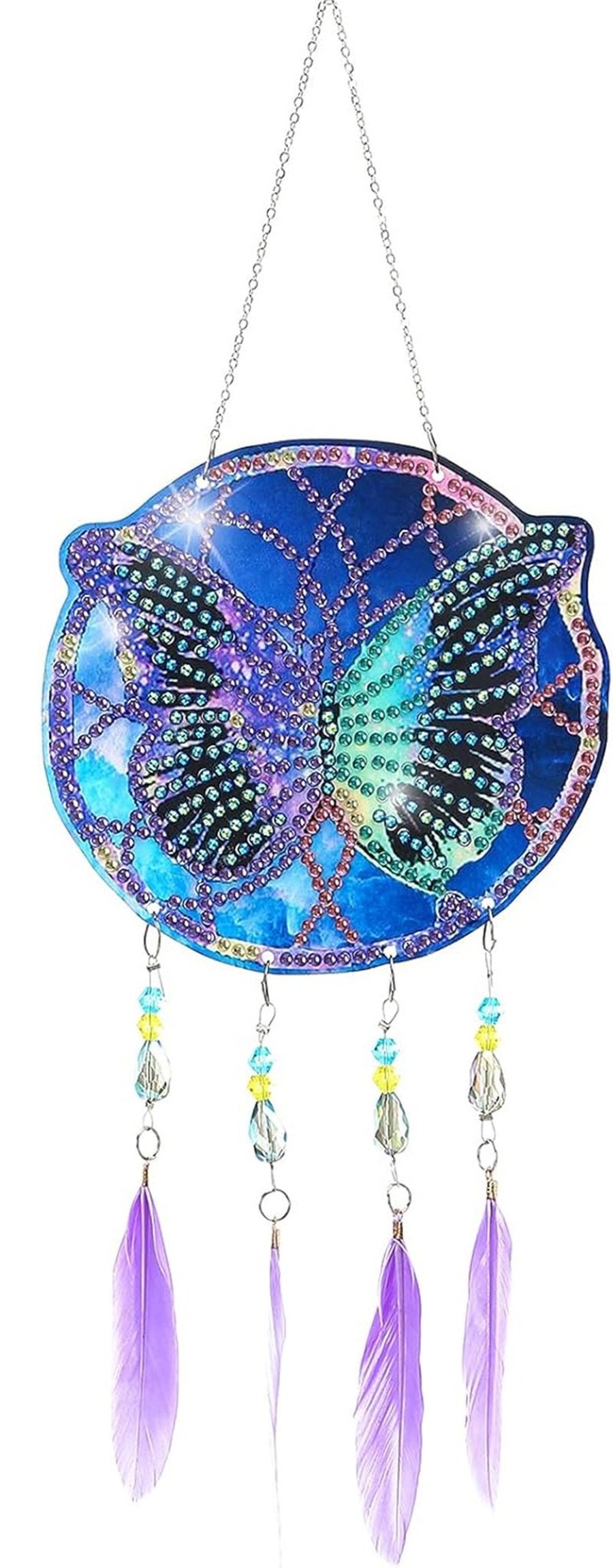 5D DIY Mystical Butterfly Feather Dream Catcher Diamond Painting Kit Crystal Emb