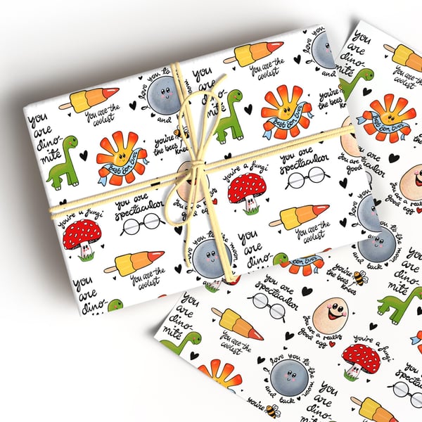 Hand Drawn Son Wrapping Paper, Funny Gift Wrap Paper for Son's Birthday