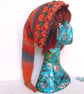 Long Tail Pixie Hat in Shades of Orange and Blue, Quirky Winter Hats