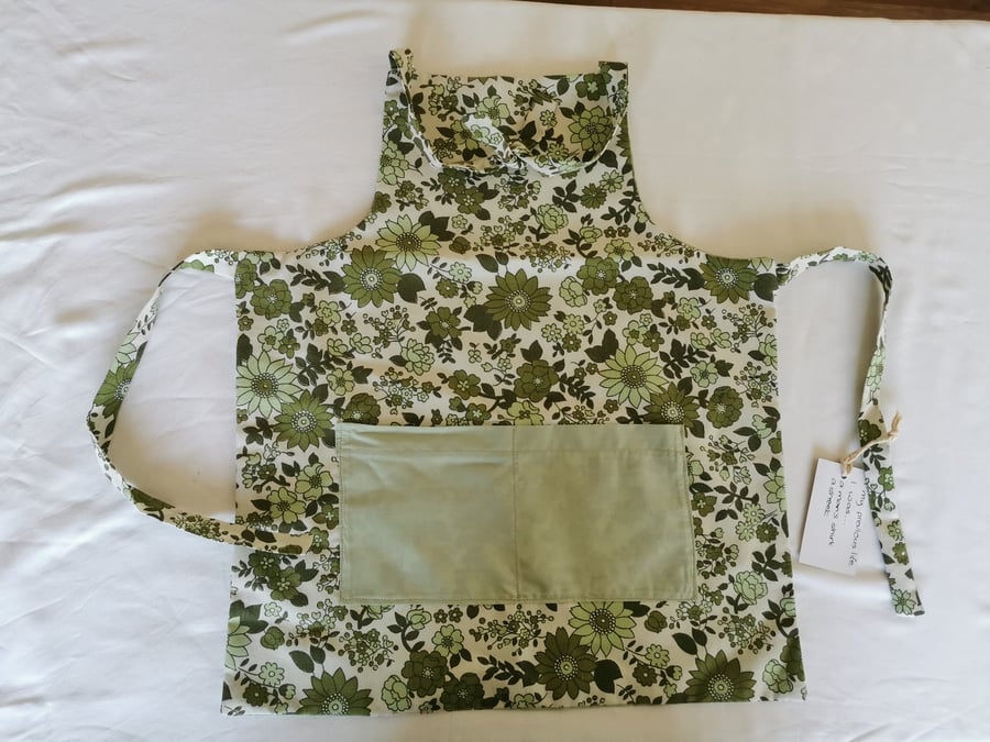 Childs Reversible Green Apron Handmade Upcycled