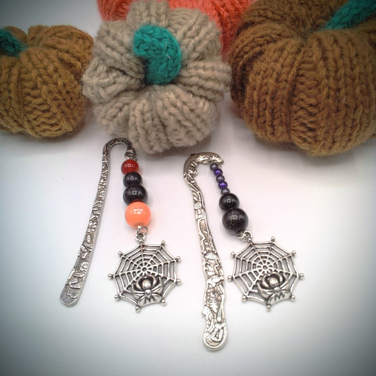 Beaded Bookmark with Spider's Web Charm, Halloween Bookmark, Teacher's Gift