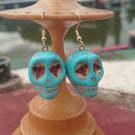 Skull Earrings with Hand Painted Canal Art Roses